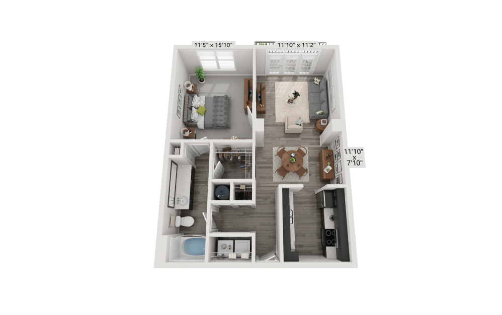 Rendering of The Renaissance layout , 1 Bed | 1 Bath | 745 sq. ft. at Aspire Lenox Park Apartments in North Atlanta