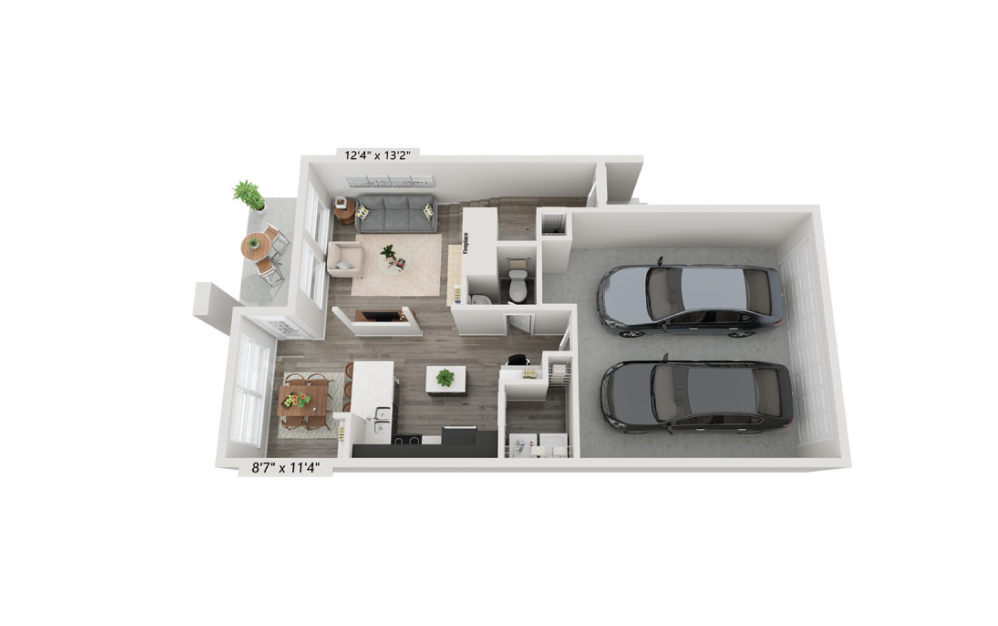 First floor rendering of The Marquis layout , 3 Bed | 2.5 Bath | 2140 sq. ft. at Aspire Lenox Park Apartments in North Atlanta